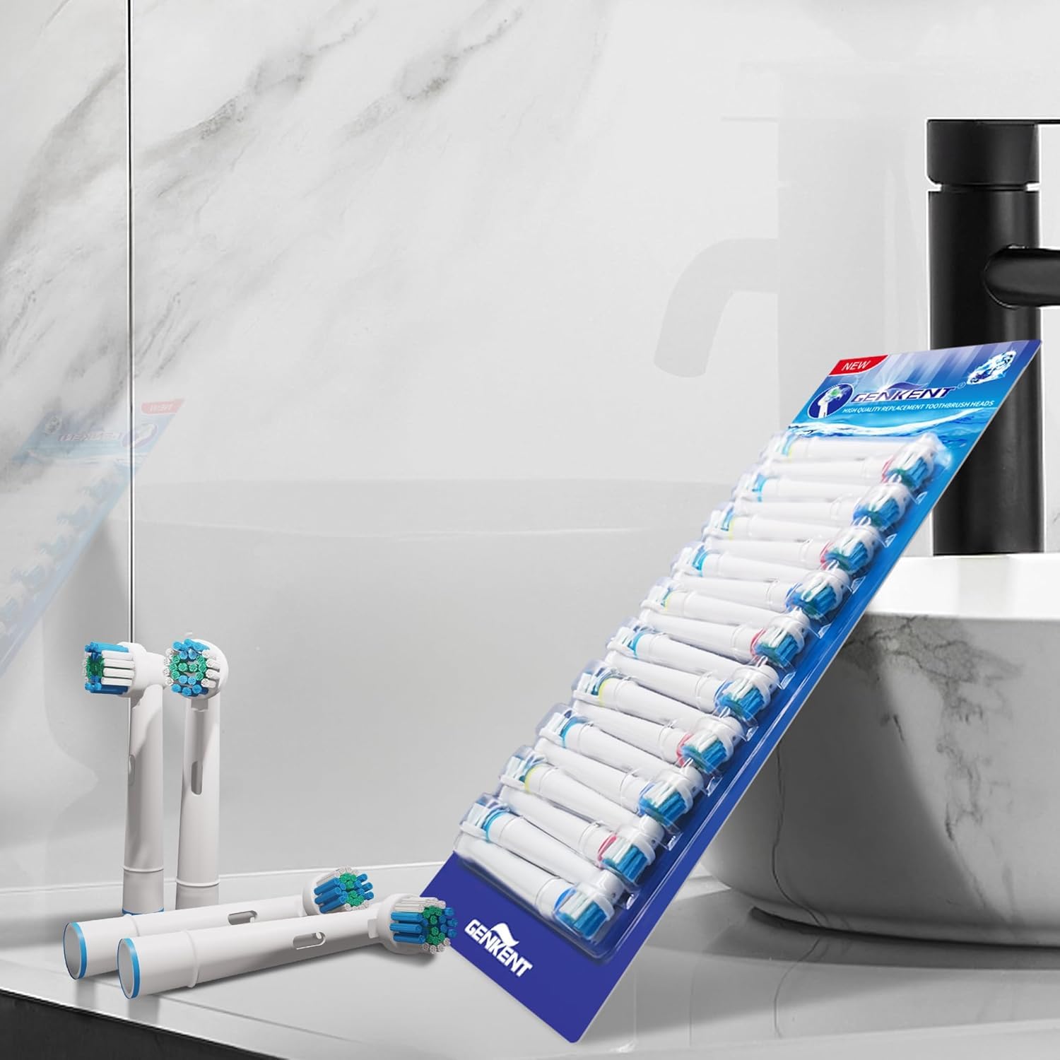 Genkent Testine Compatibile con Braun Oral b Spazzolino Elettrico, 20 Testina di Ricambio adatto a Pro/Advance Power/Smart/Vitality/Genius Series