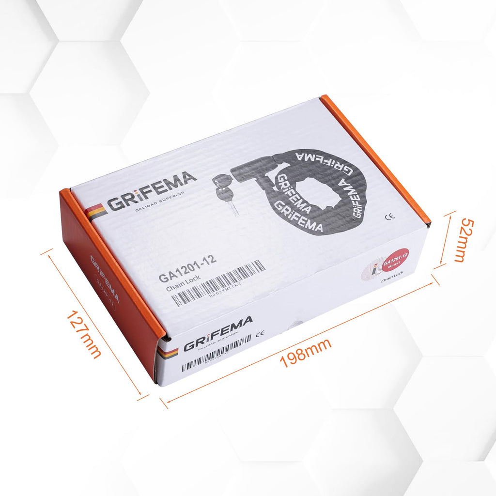 GRIFEMA GA1201-12 Lucchetto antifurto per bicicletta con chiave, lucchetto a catena per biciclette, moto, scooter, 120 cm, nero