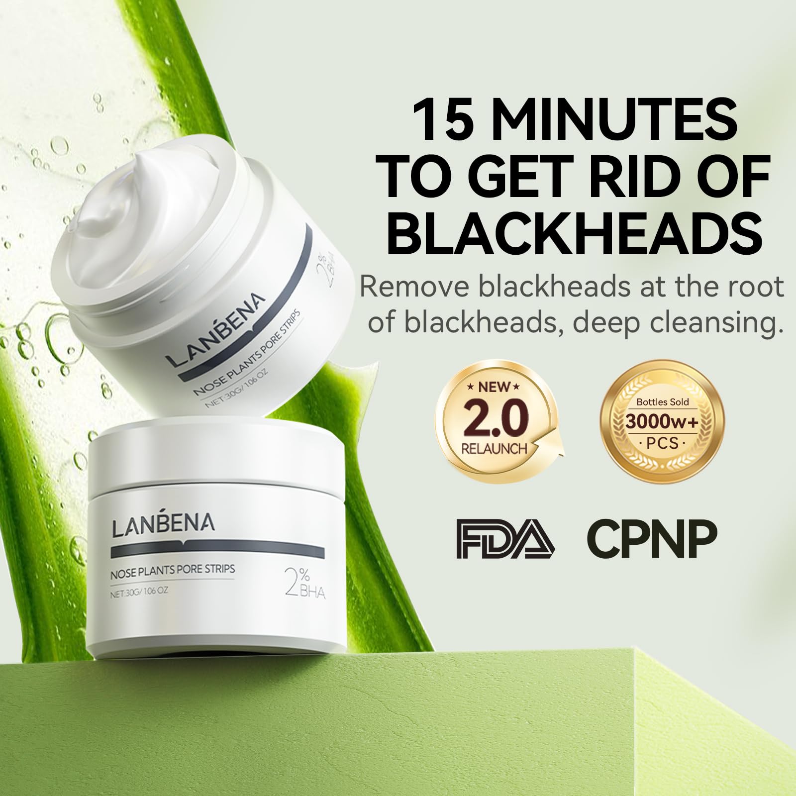 LANBENA Blackhead Remover, Nose Pore Strips for Blackheads, Black Head Remover Mask for Face, 2.0 Upgraded Deep Cleansing Peel off Mask Nose Strips Skincare for All Skin (1.06 Oz/30g+60pcs Strips)