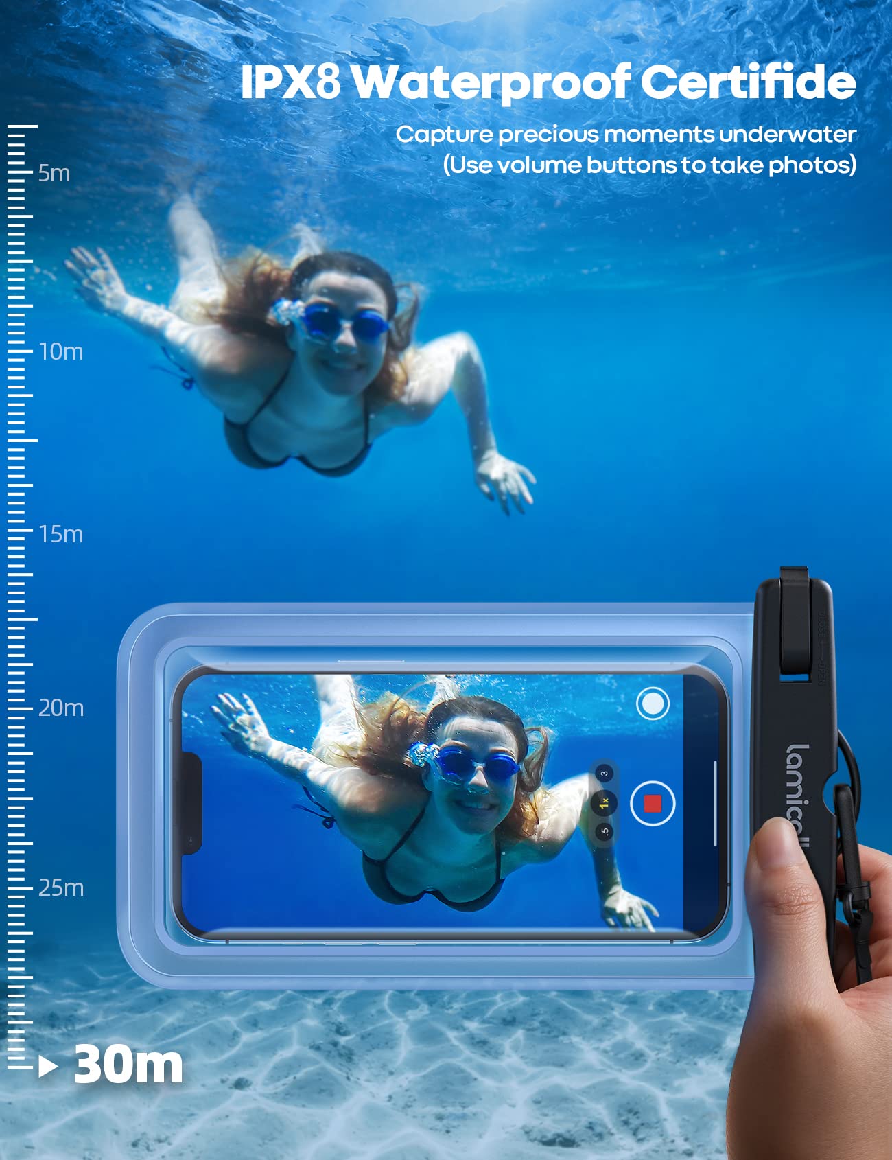 Lamicall Waterproof Phone Pouch Case - [2 Pack][Easy Lock & Heavy Duty] IPX8 Water Proof Cell Phone Dry Bag for Beach, Mom Gift Protector for iPhone 17 16 15 14 13 12 11 Pro Max Plus, Galaxy S25, 4-7"