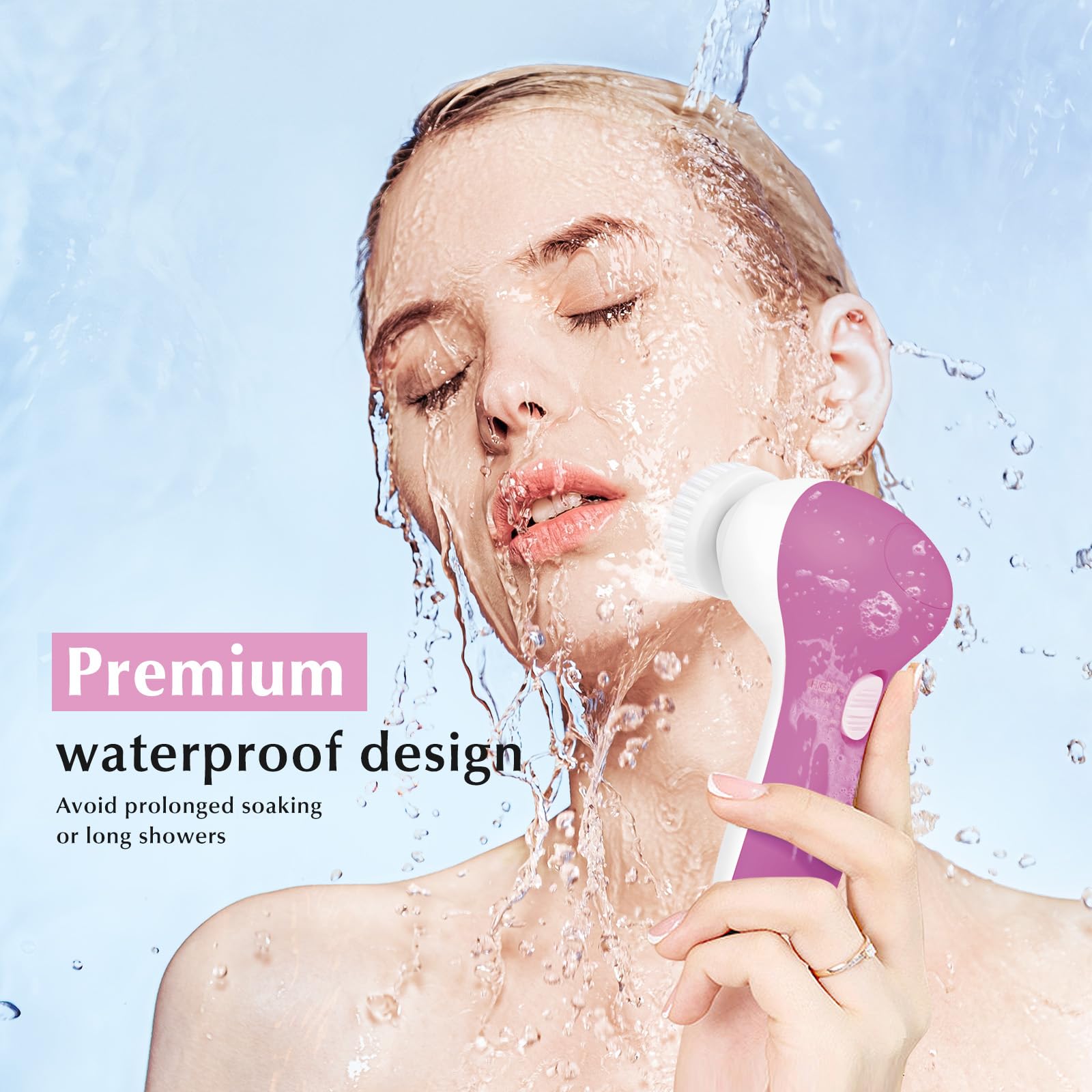COSLUS Facial Cleansing Brush Silicone Face Scrubber: 2 in1 FBS-D Electric Exfoliating Device Waterproof Deep Cleaning Exfoliation Rotating Spa Machine - Electronic Skincare Wash Spinning System