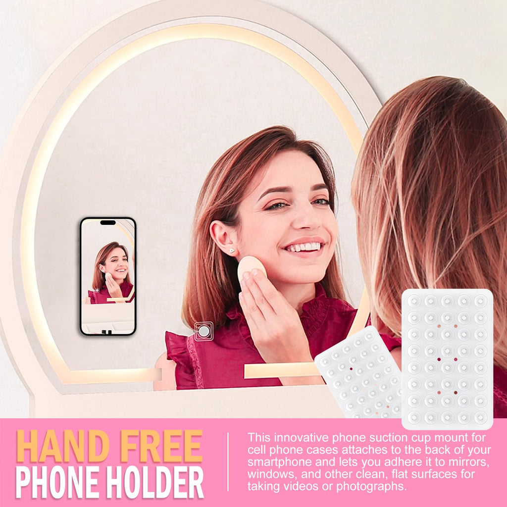 CMZZ Double Sided Silicone Suction Phone Holder Mount, Silicon Accessory for iPhone and Android, Hands-Free Mirror Shower Phone Holder, TikTok Videos and Selfies (Light Pink+Transparent)