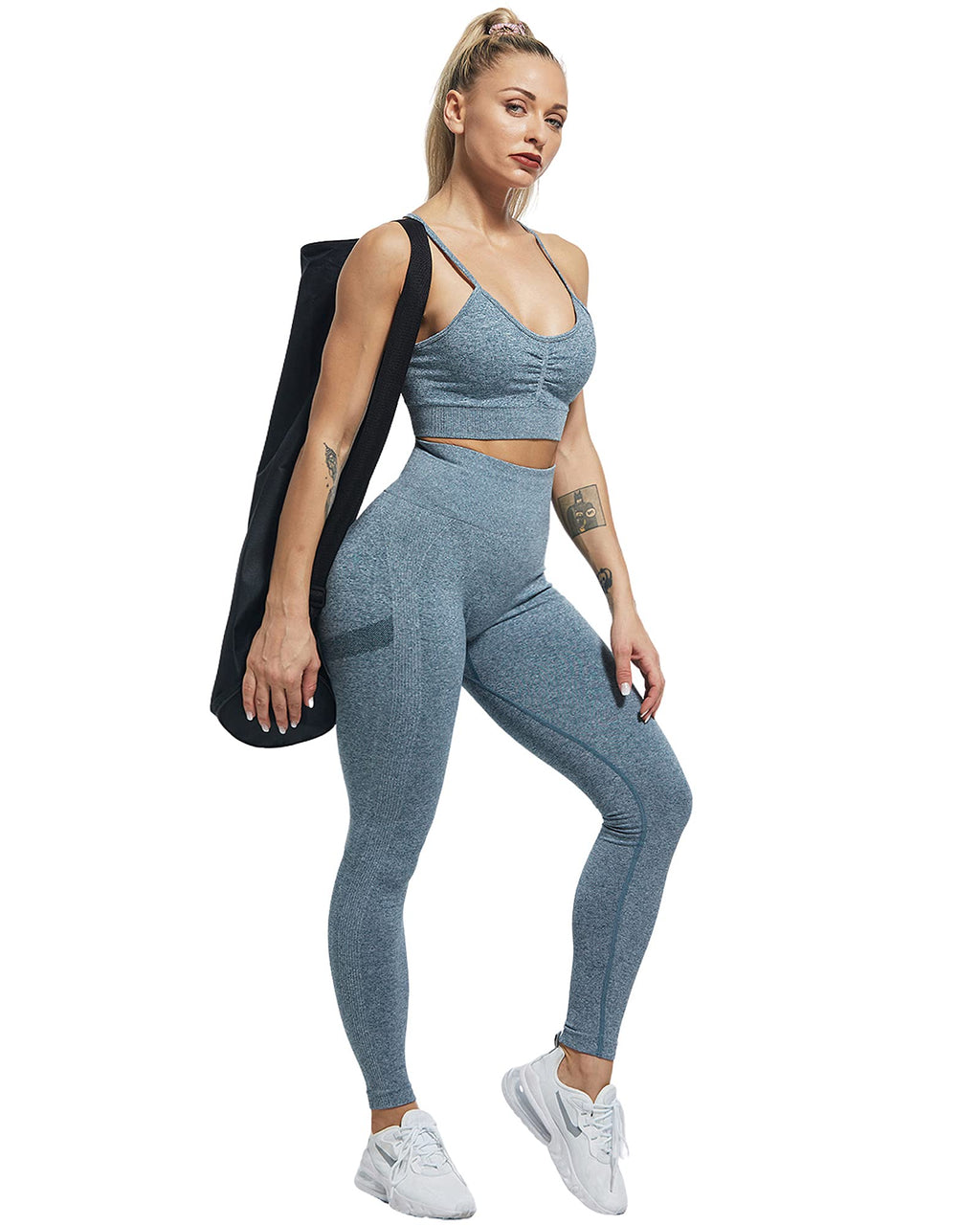 CHRLEISURE Workout Leggings Sets for Women, Gym Scrunch Butt Butt Lifting Seamless Leggings 3 Piece (Black, Gray, Blue, M)-1