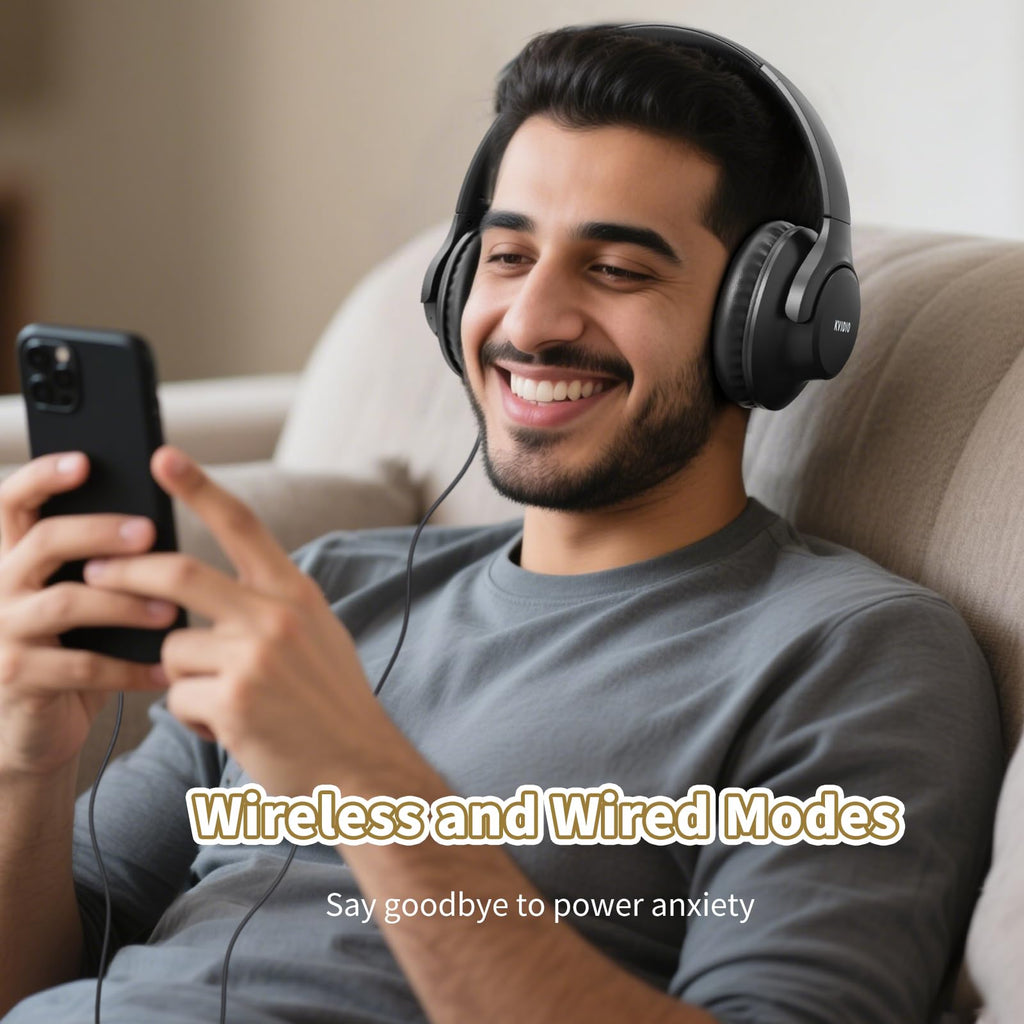 KVIDIO Bluetooth Headphones Over Ear, 65 Hours Playtime Wireless Headphones with Microphone, Foldable Lightweight Headset with Deep Bass, HiFi Stereo Sound Low Latency for Travel Work Cellphone
