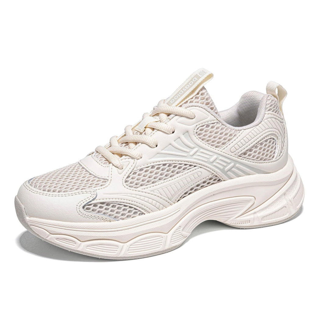 BAASPLOA Women's Fashion Sneakers Chunky Breathable Walking Shoes Casual Mesh Athletic Tennis Shoes with Thick Sole for Women Gym Workout B-Beige