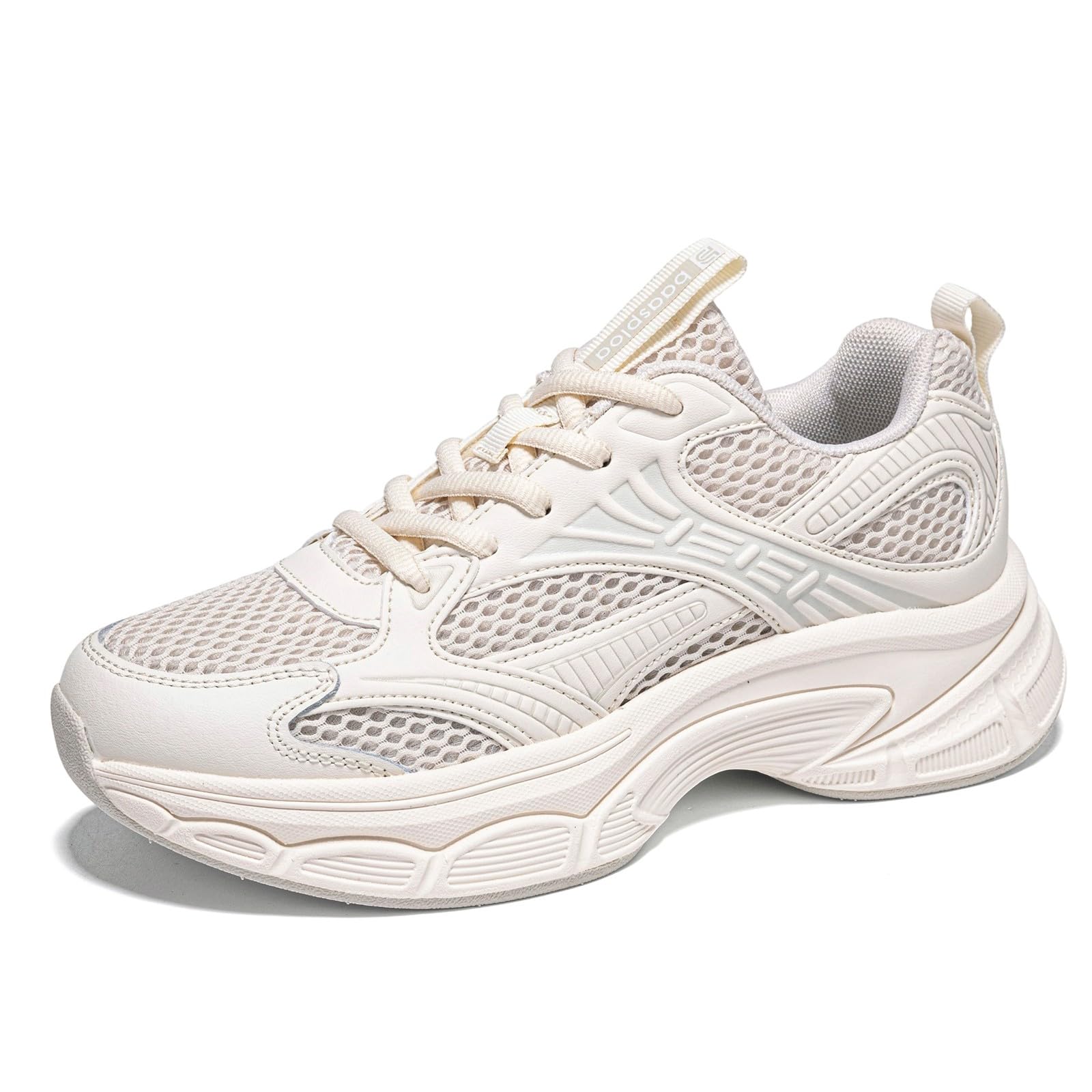 BAASPLOA Women's Fashion Sneakers Chunky Breathable Walking Shoes Casual Mesh Athletic Tennis Shoes with Thick Sole for Women Gym Workout B-Beige