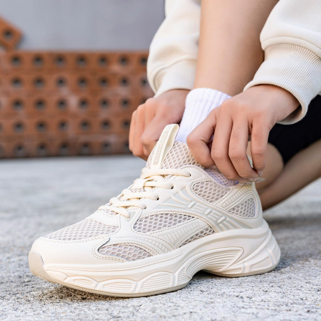 BAASPLOA Women's Fashion Sneakers Chunky Breathable Walking Shoes Casual Mesh Athletic Tennis Shoes with Thick Sole for Women Gym Workout B-Beige