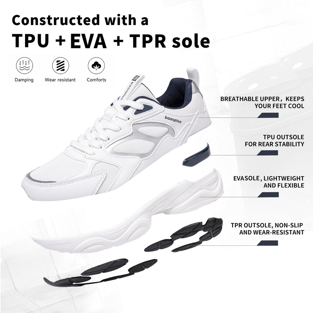 BAASPLOA Women's Casual Fashion Sneakers Lightweight Walking Shoes for Women Workout Gym Sneakers Non Slip Breathable Mesh Tennis Shoes Chunky Retro Dad Shoes White
