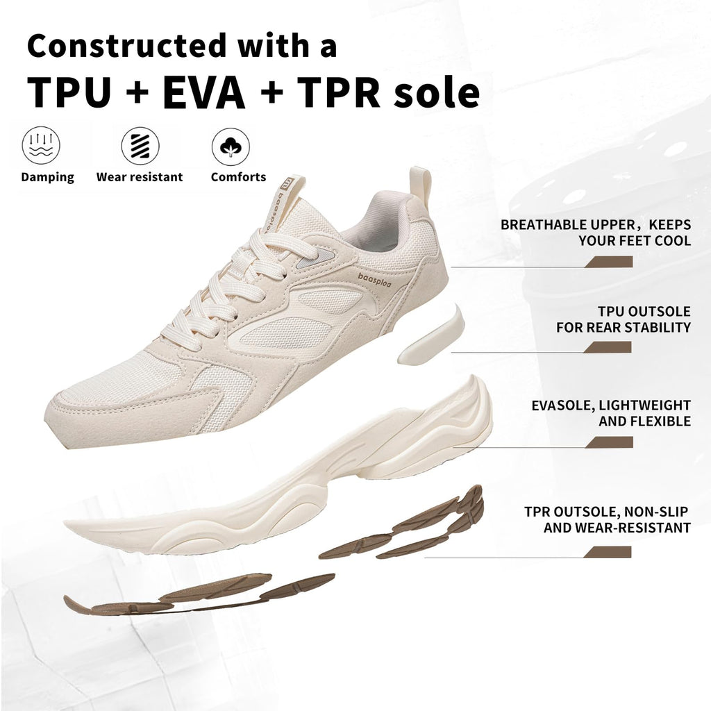 BAASPLOA Women's Casual Fashion Sneakers Lightweight Walking Shoes for Women Workout Gym Sneakers Non Slip Breathable Mesh Tennis Shoes Chunky Retro Dad Shoes Beige