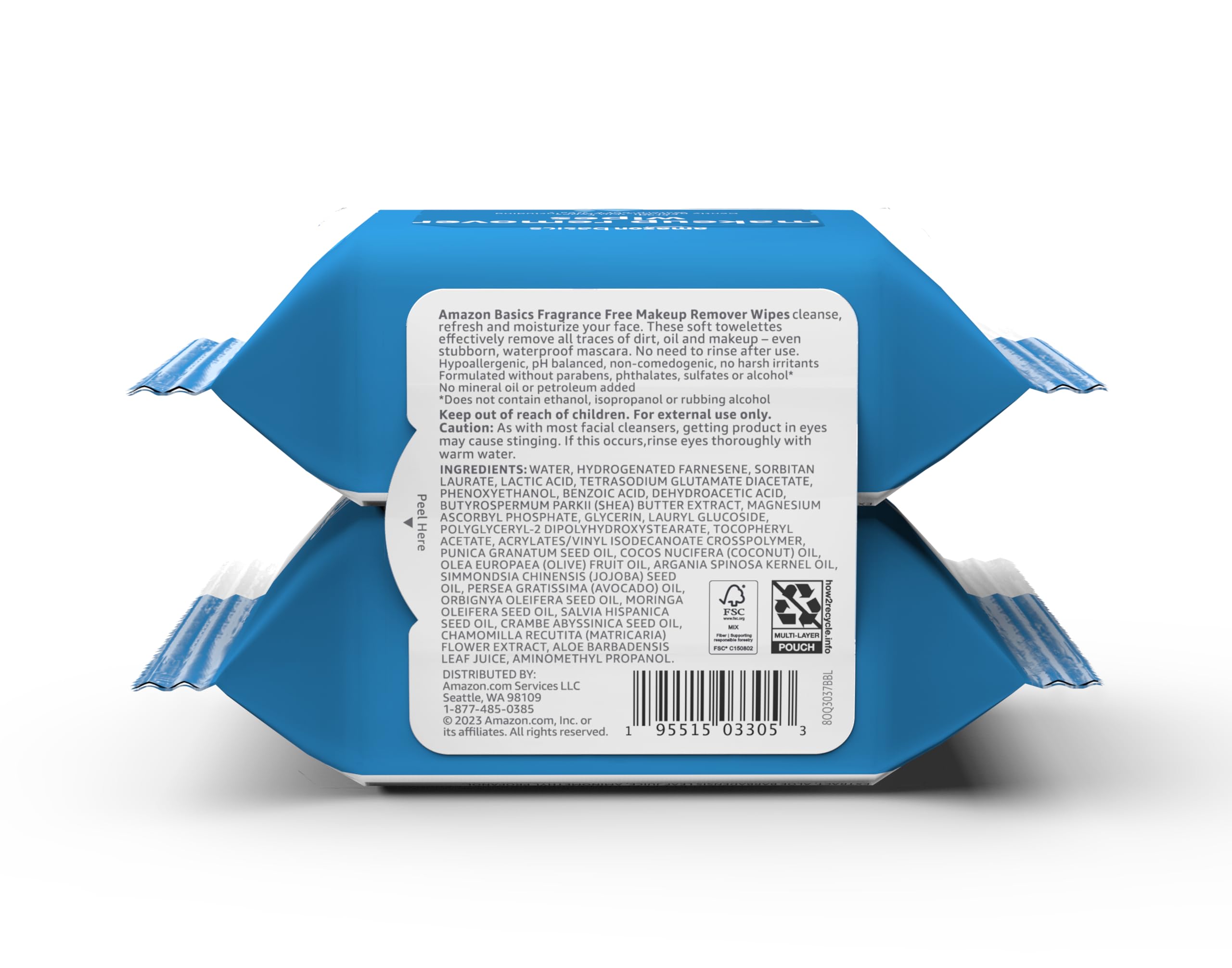Amazon Basics Makeup Remover Wipes, Formulated without Fragrance and Alcohol-Free, Gentle Cleansing, Removes Waterproof Mascara, Dermatologist Tested, 25 Count, Pack of 2