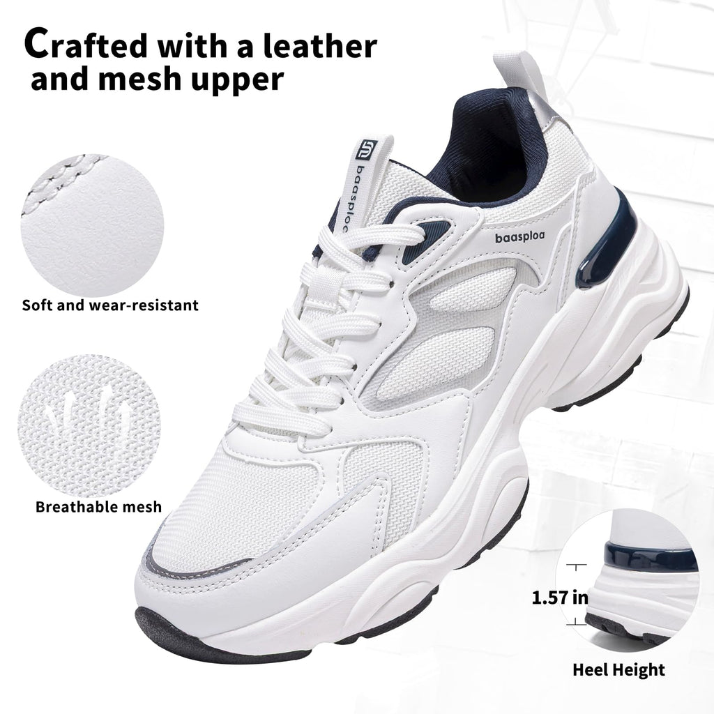 BAASPLOA Women's Casual Fashion Sneakers Lightweight Walking Shoes for Women Workout Gym Sneakers Non Slip Breathable Mesh Tennis Shoes Chunky Retro Dad Shoes White