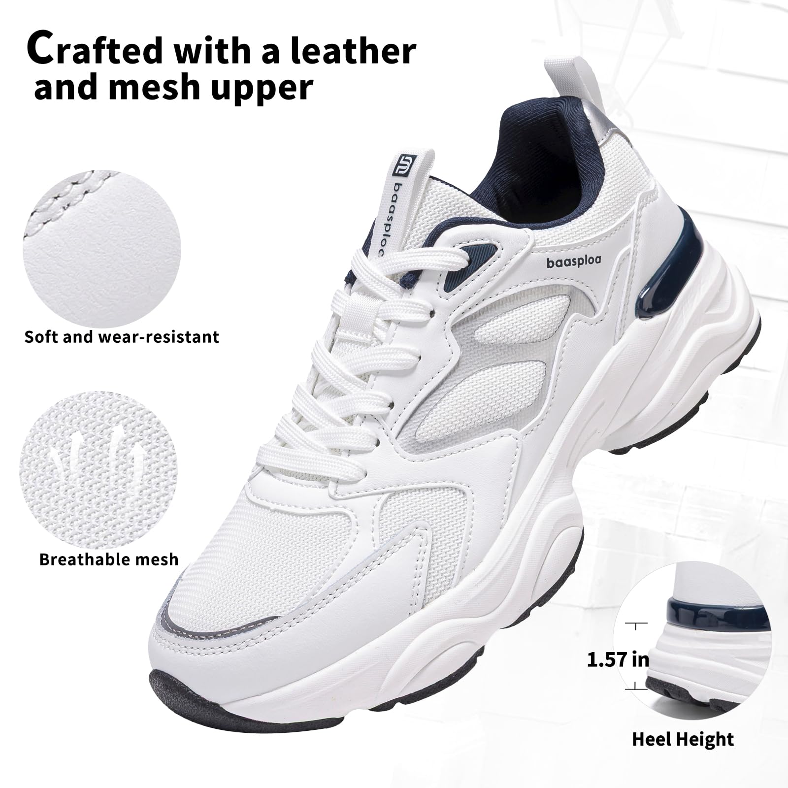 BAASPLOA Women's Casual Fashion Sneakers Lightweight Walking Shoes for Women Workout Gym Sneakers Non Slip Breathable Mesh Tennis Shoes Chunky Retro Dad Shoes White