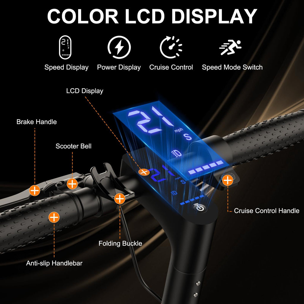 Alloweek A1 Electric Scooter, 10" Anti Flat Solid Tire, 500W Motor, Max 21 Miles Range, 19 Mph Top Speed, Dual Braking Sport Scooter, 2 Wheels, Height Handlebars