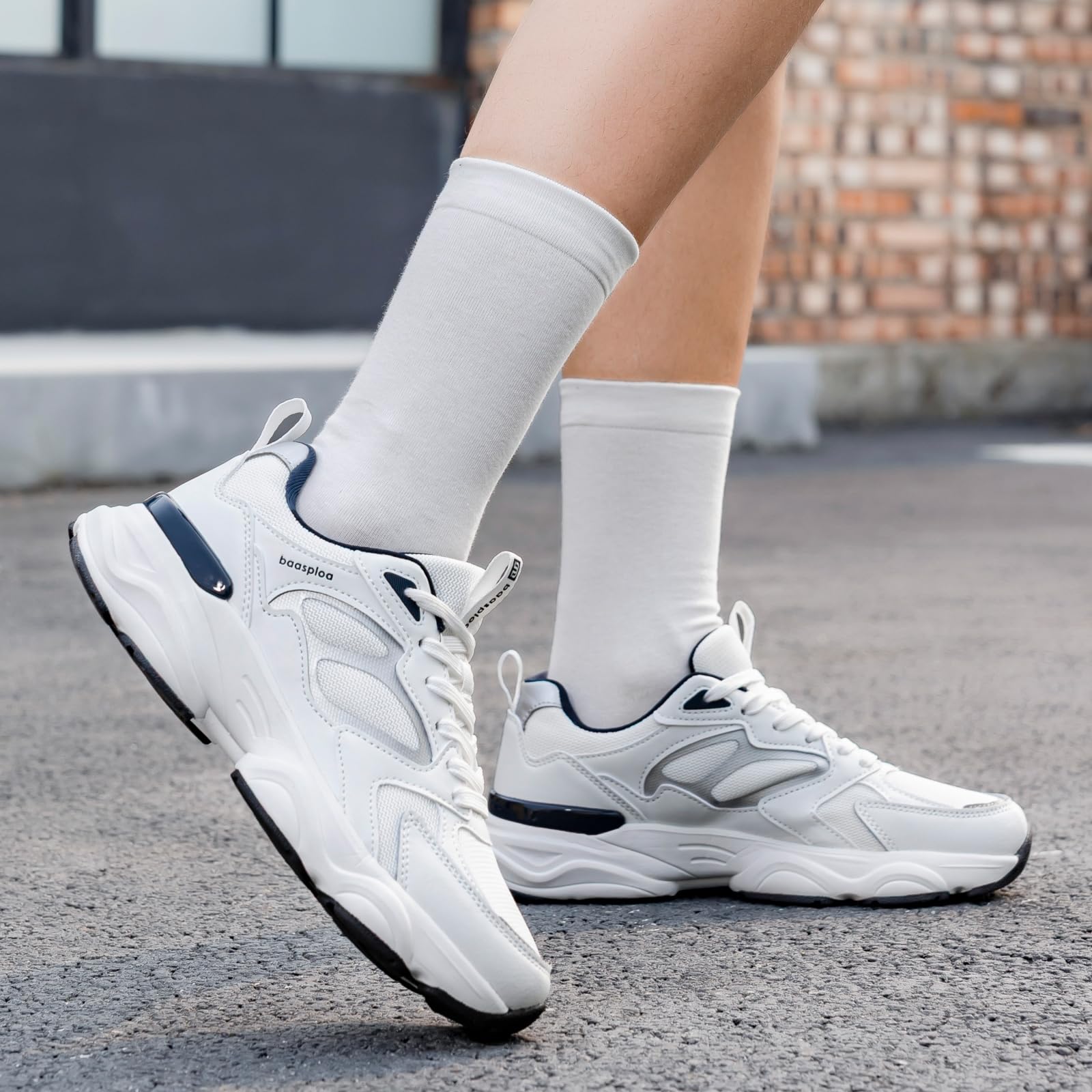 BAASPLOA Women's Casual Fashion Sneakers Lightweight Walking Shoes for Women Workout Gym Sneakers Non Slip Breathable Mesh Tennis Shoes Chunky Retro Dad Shoes White