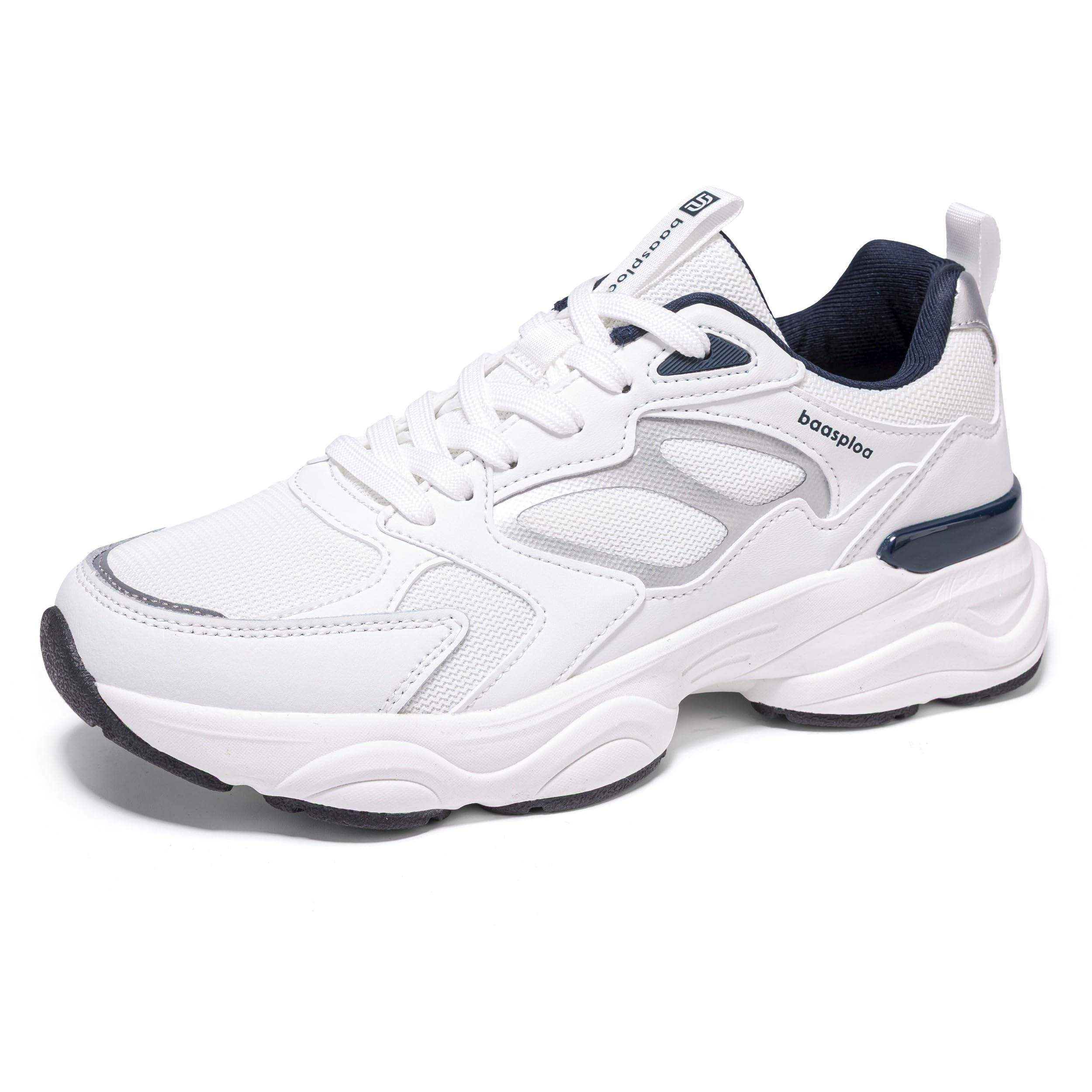 BAASPLOA Women's Casual Fashion Sneakers Lightweight Walking Shoes for Women Workout Gym Sneakers Non Slip Breathable Mesh Tennis Shoes Chunky Retro Dad Shoes White