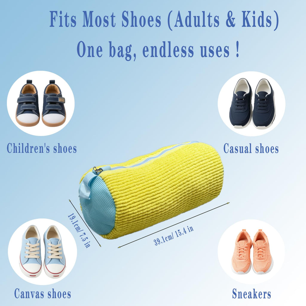 CAIMOREE Shoe Washing Machine Bag, 2pcs Laundry Shoe Bag with Self-locking Zipper for Washer and Dryer, Reusable Sneaker Bag for Gym, Tennis, Sports Shoes, Protects Shoes & Washing Machine (Yellow)