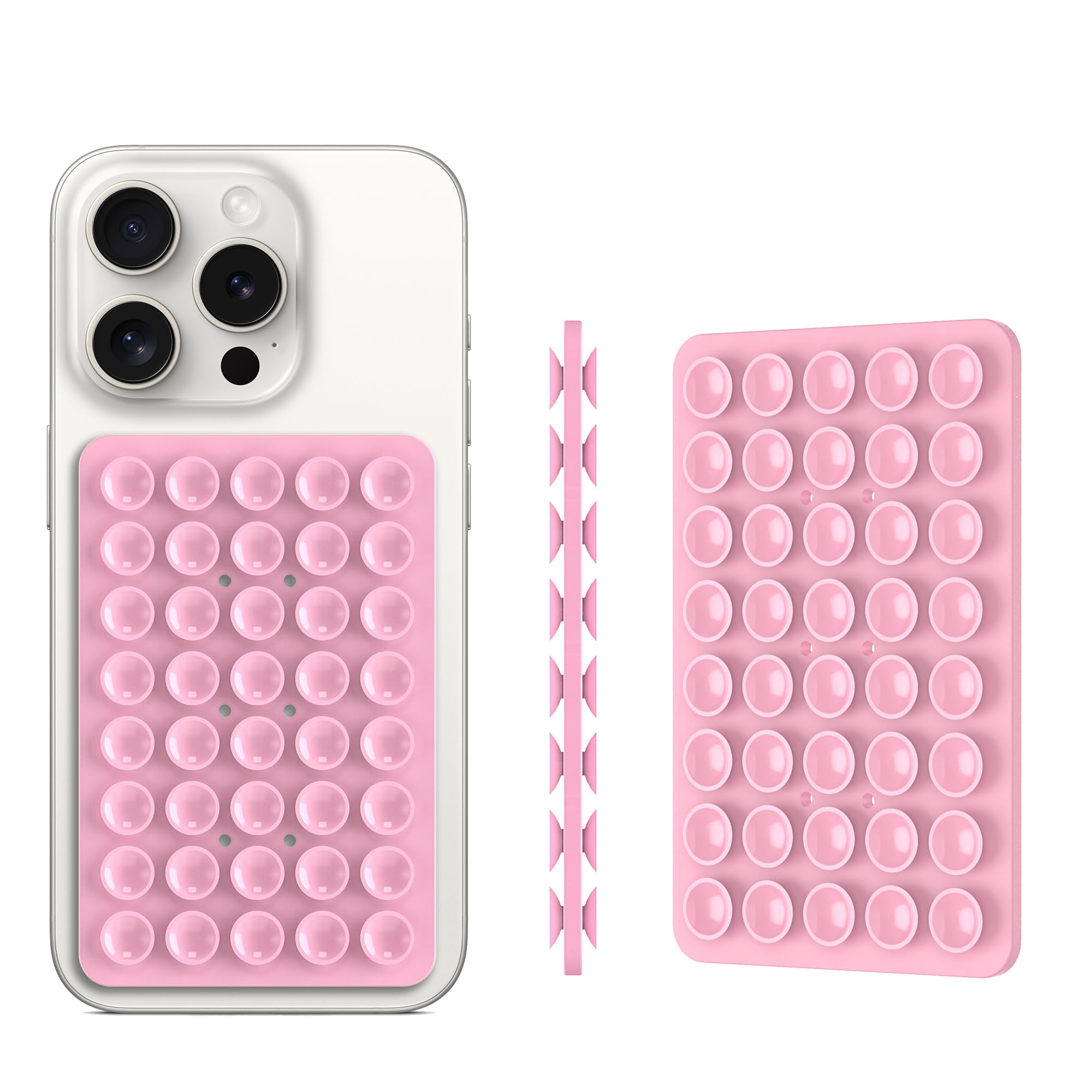 CMZZ Double Sided Silicone Suction Phone Holder Mount, Silicon Accessory for iPhone and Android, Hands-Free Mirror Shower Phone Holder, TikTok Videos and Selfies (Light Pink+Transparent)