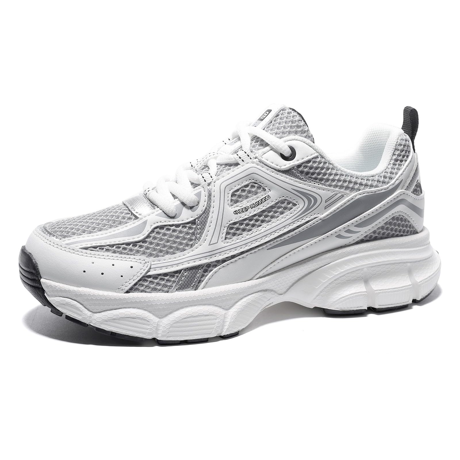 BAASPLOA Women's Chunky Fashion Sneakers Casual Sports Shoes Mesh Breathable Athletic Gym Workout Tennis Shoe Platform Thick Walking Shoes B-Grey