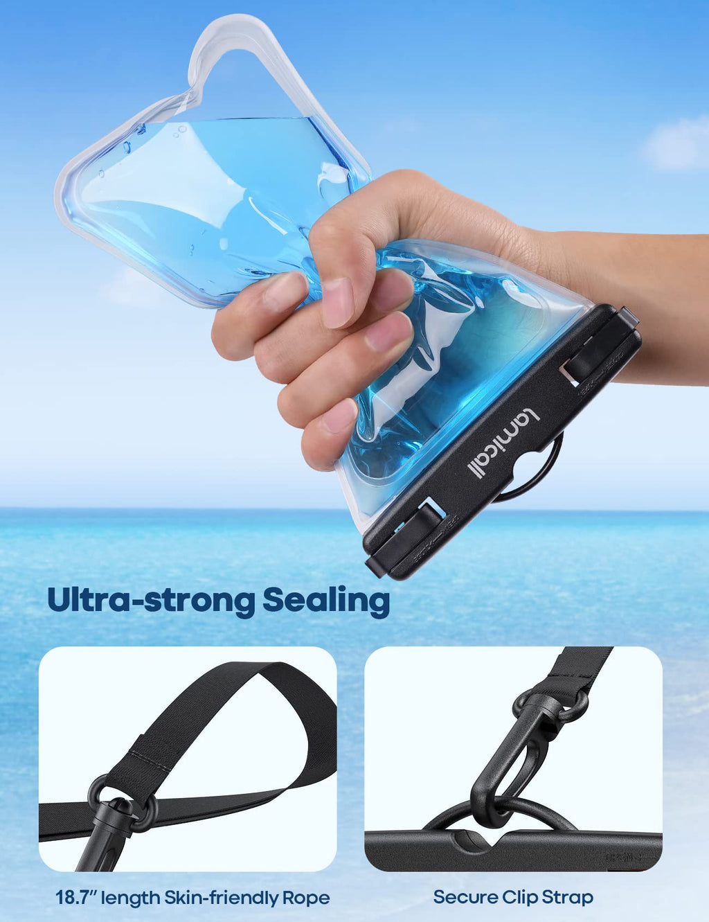 Lamicall Waterproof Phone Pouch Case - [2 Pack][Easy Lock & Heavy Duty] IPX8 Water Proof Cell Phone Dry Bag for Beach, Mom Gift Protector for iPhone 17 16 15 14 13 12 11 Pro Max Plus, Galaxy S25, 4-7"