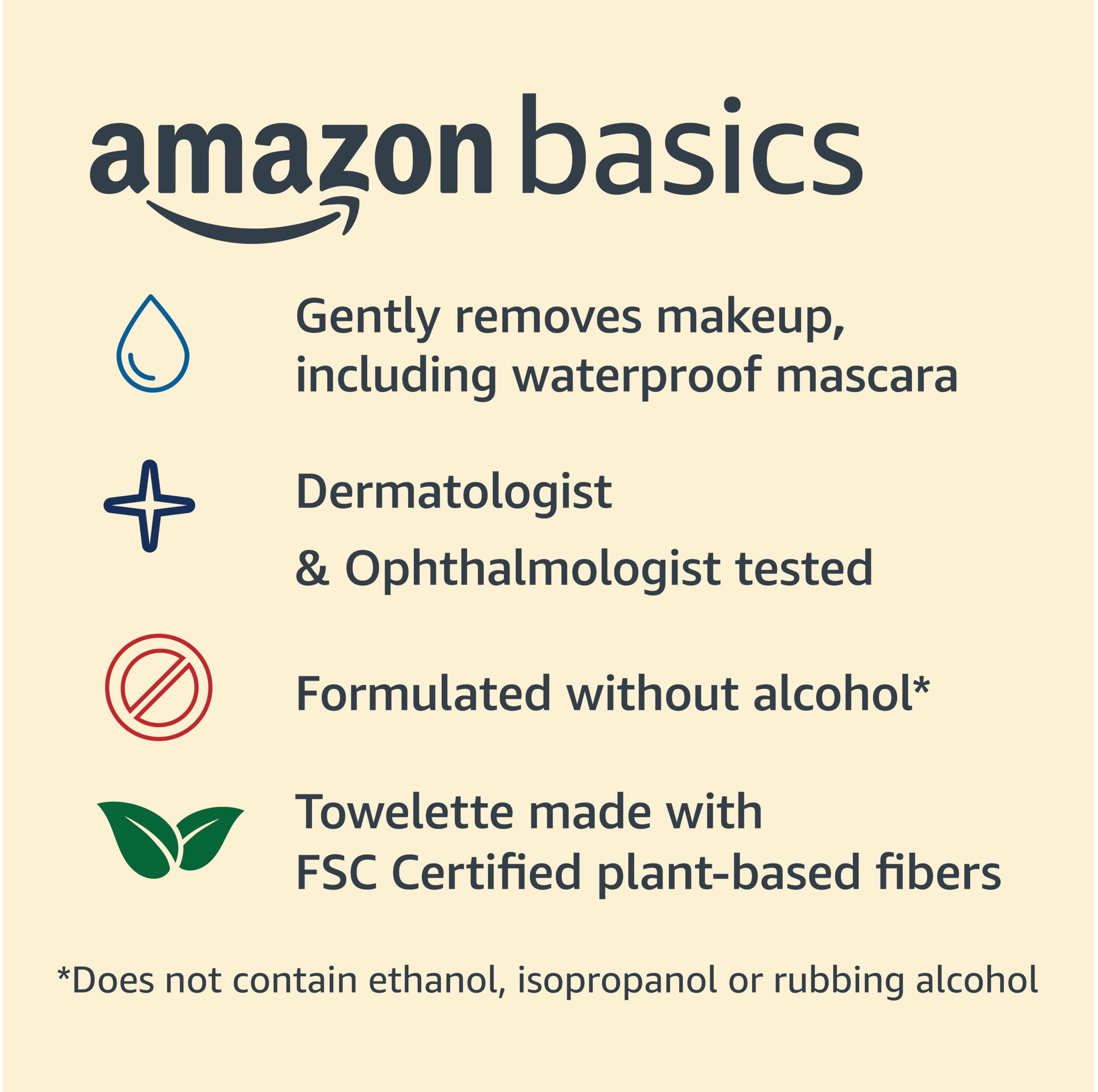 Amazon Basics Makeup Remover Wipes, Formulated without Fragrance and Alcohol-Free, Gentle Cleansing, Removes Waterproof Mascara, Dermatologist Tested, 25 Count, Pack of 2
