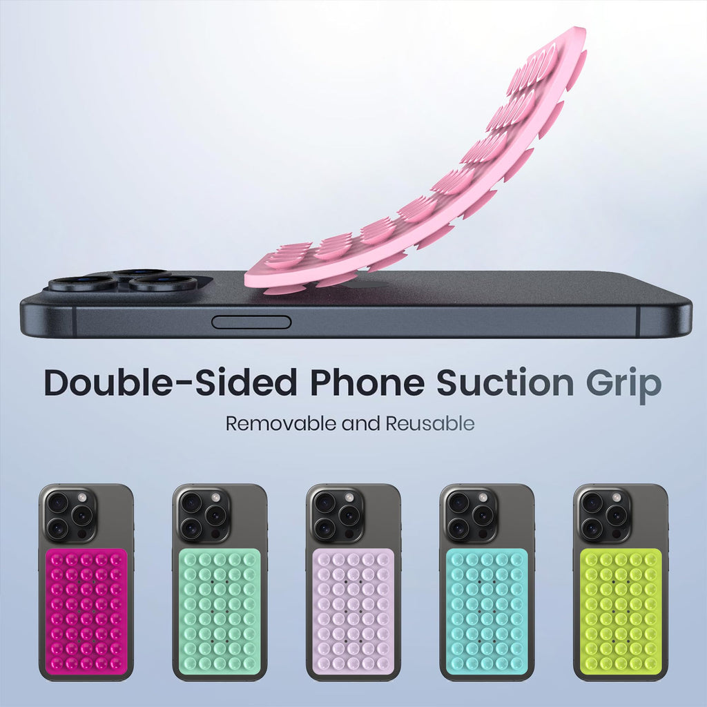 CMZZ Double Sided Silicone Suction Phone Holder Mount, Silicon Accessory for iPhone and Android, Hands-Free Mirror Shower Phone Holder, TikTok Videos and Selfies (Light Pink+Transparent)