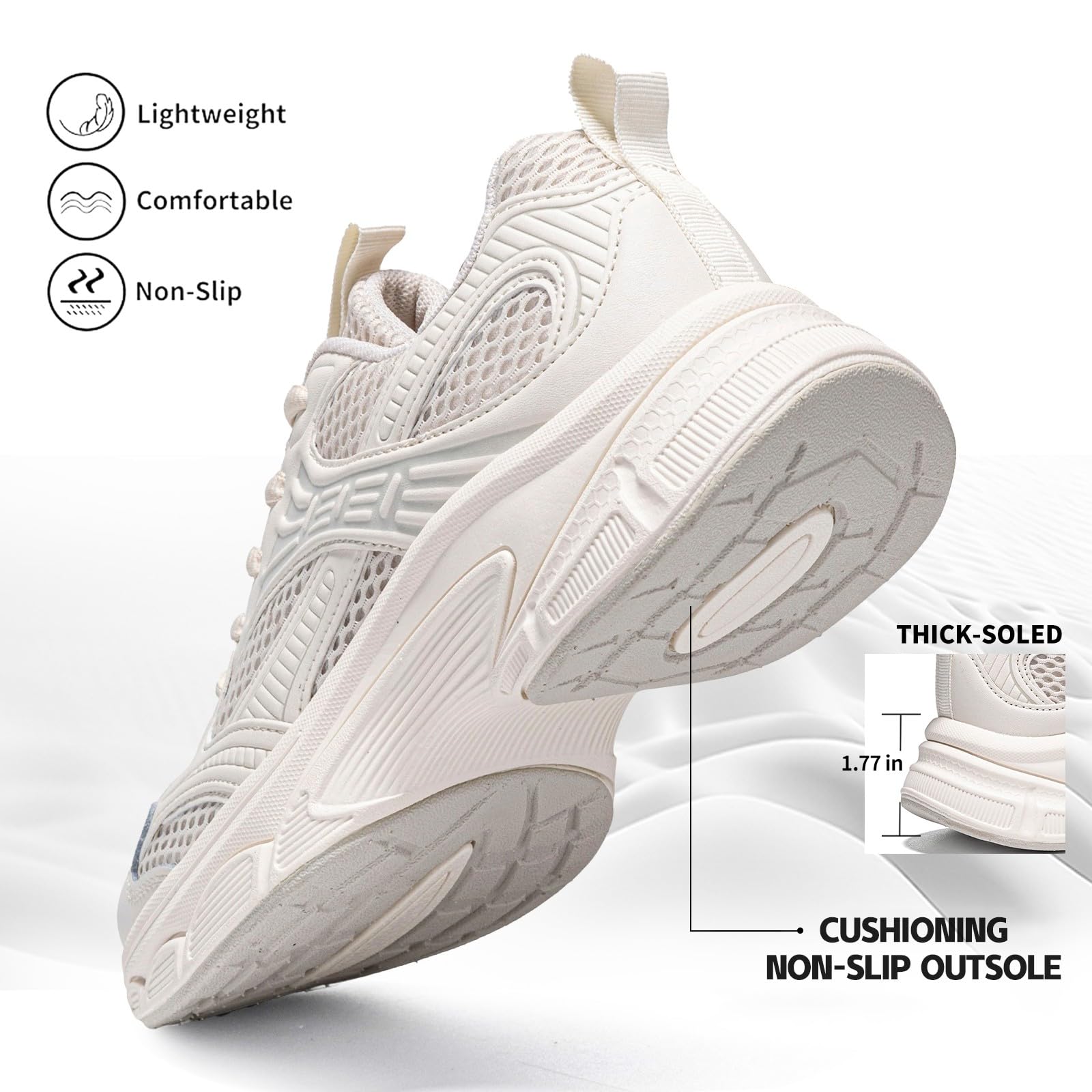 BAASPLOA Women's Fashion Sneakers Chunky Breathable Walking Shoes Casual Mesh Athletic Tennis Shoes with Thick Sole for Women Gym Workout B-Beige