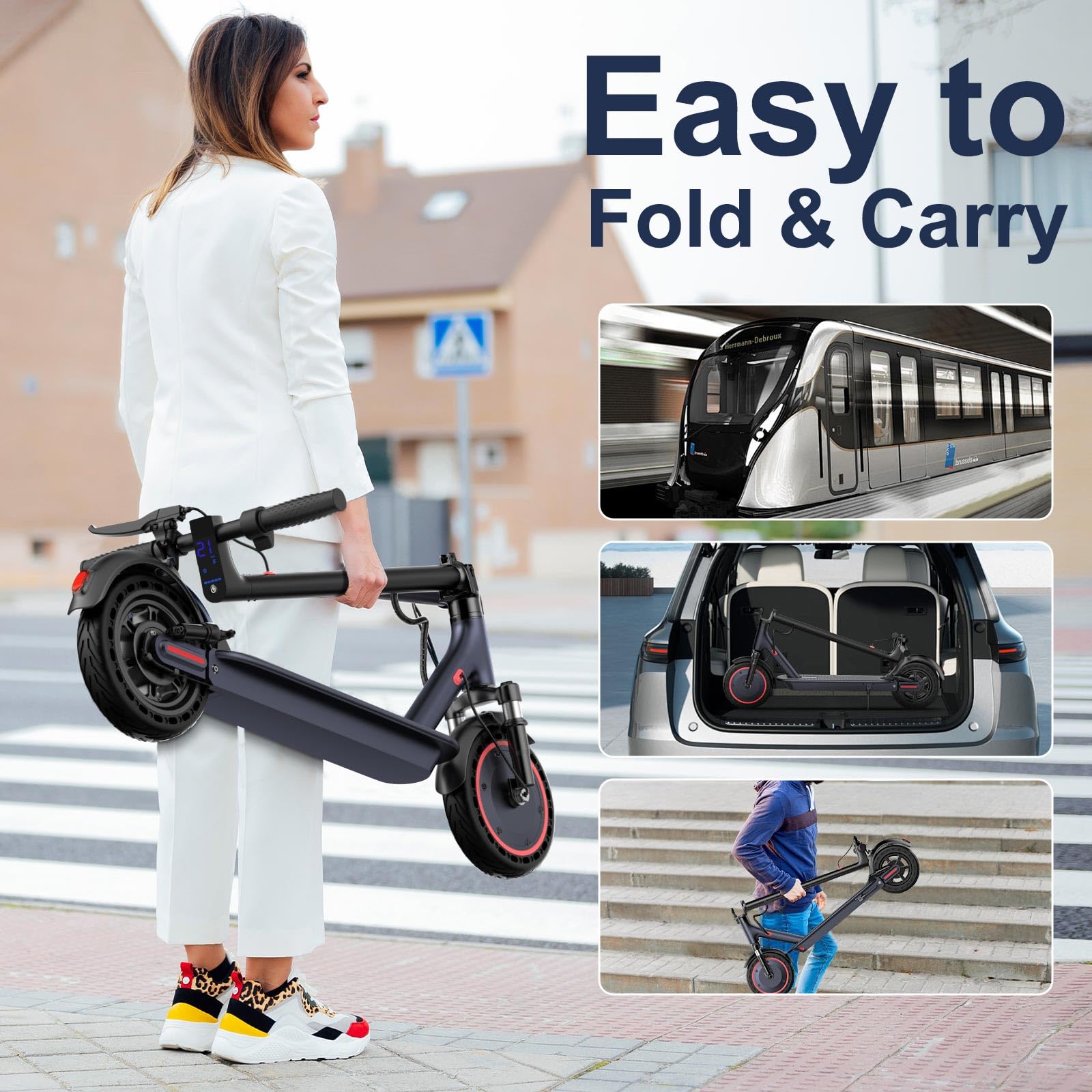 Alloweek A1 Electric Scooter, 10" Anti Flat Solid Tire, 500W Motor, Max 21 Miles Range, 19 Mph Top Speed, Dual Braking Sport Scooter, 2 Wheels, Height Handlebars