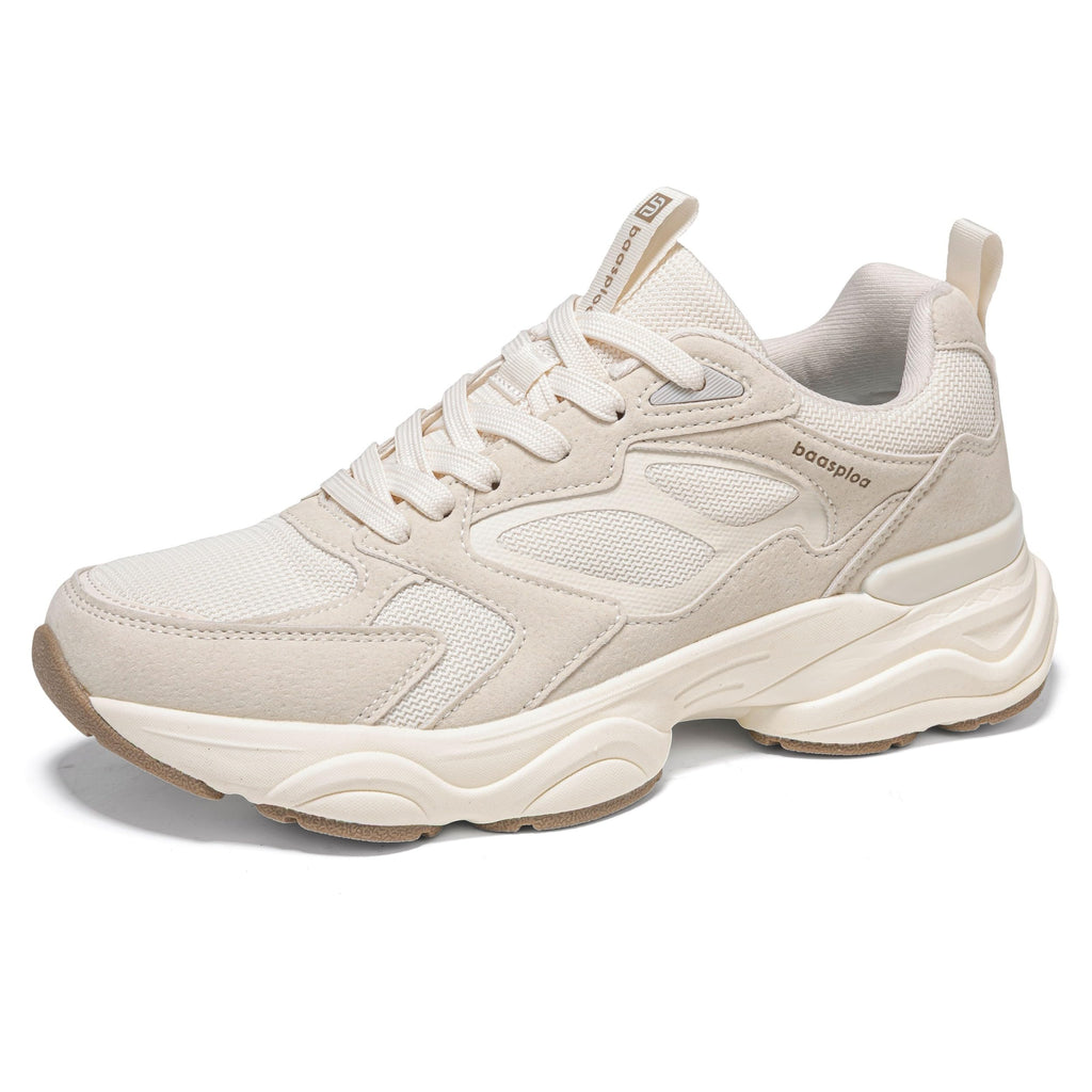 BAASPLOA Women's Casual Fashion Sneakers Lightweight Walking Shoes for Women Workout Gym Sneakers Non Slip Breathable Mesh Tennis Shoes Chunky Retro Dad Shoes Beige