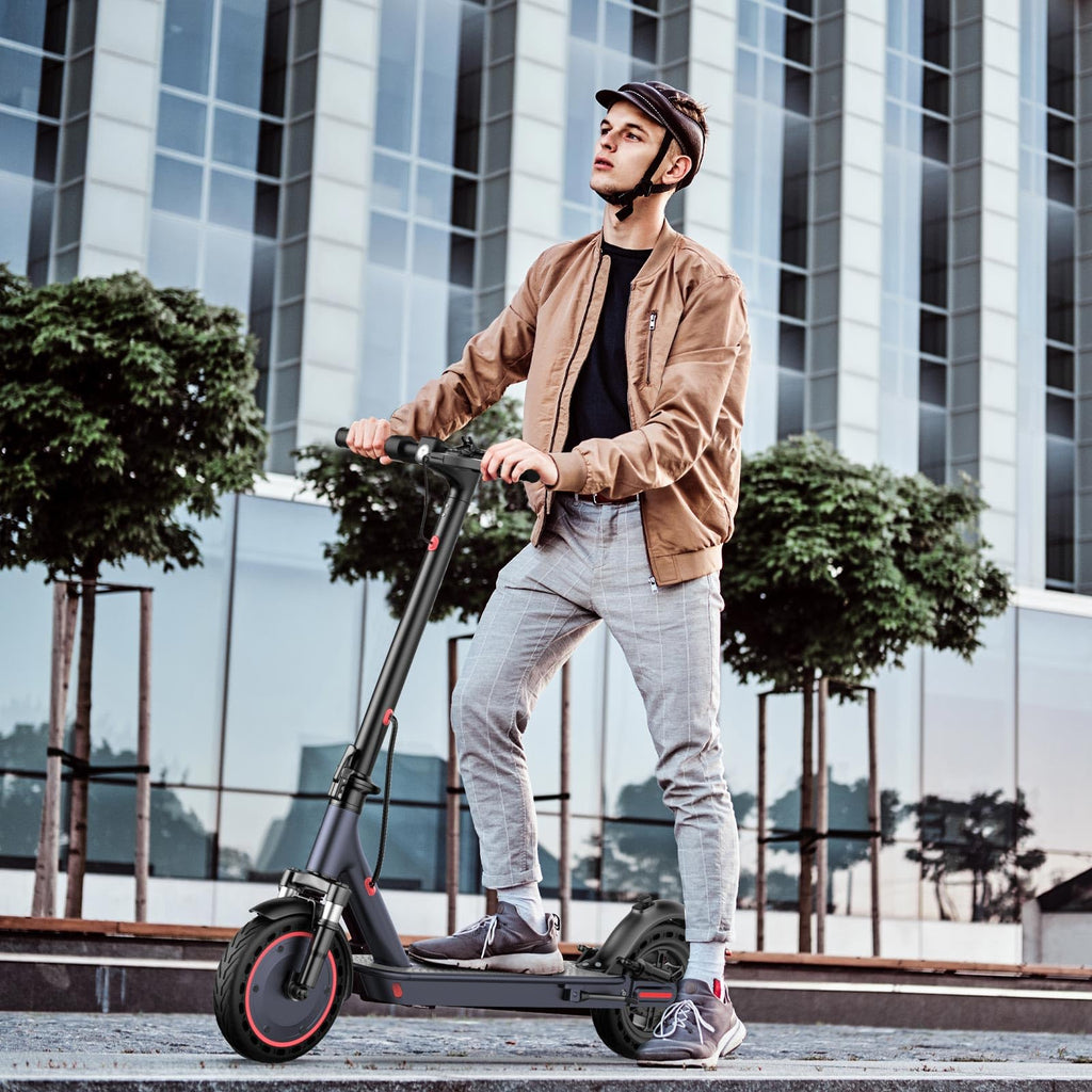 Alloweek A1 Electric Scooter, 10" Anti Flat Solid Tire, 500W Motor, Max 21 Miles Range, 19 Mph Top Speed, Dual Braking Sport Scooter, 2 Wheels, Height Handlebars