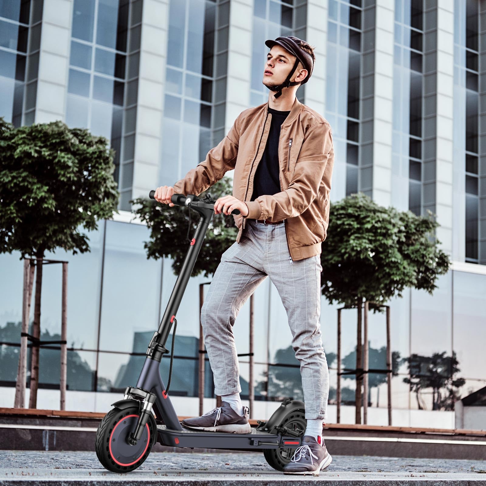 Alloweek A1 Electric Scooter, 10" Anti Flat Solid Tire, 500W Motor, Max 21 Miles Range, 19 Mph Top Speed, Dual Braking Sport Scooter, 2 Wheels, Height Handlebars