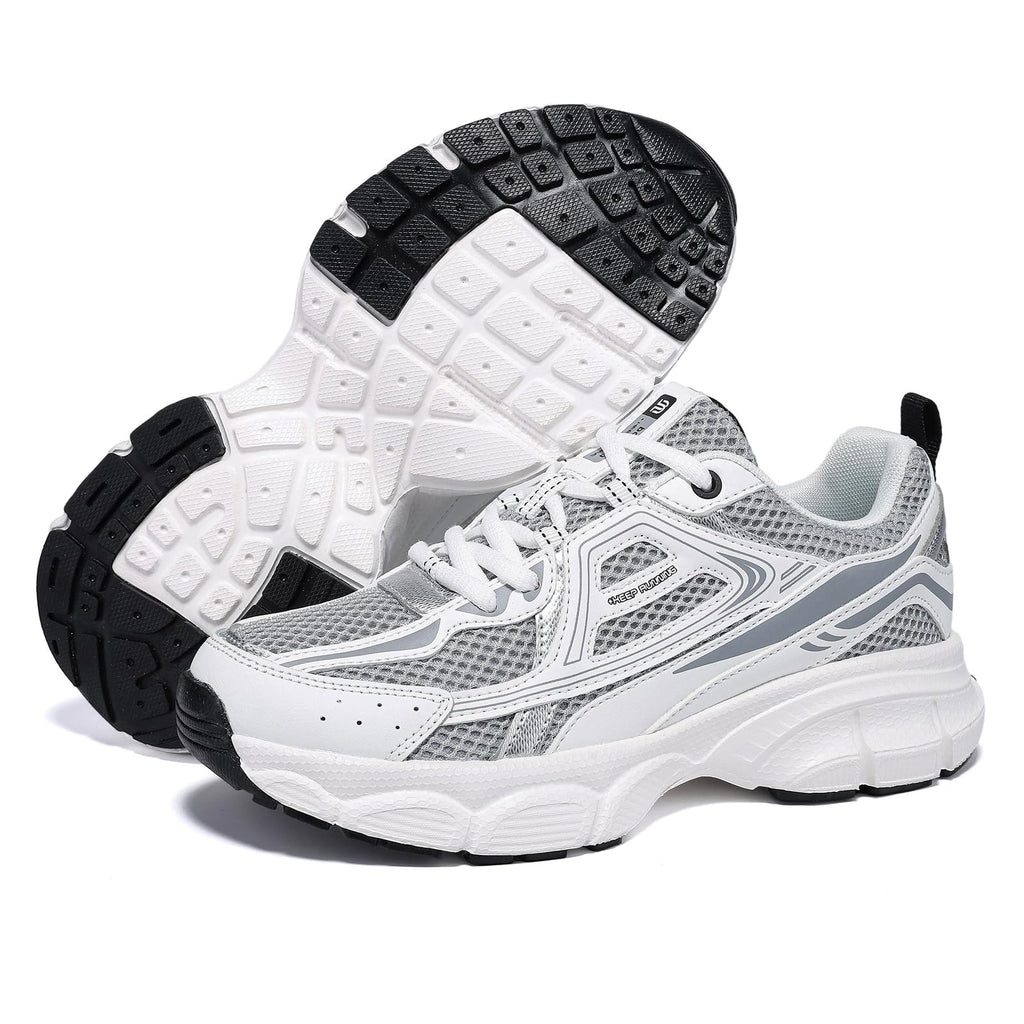 BAASPLOA Women's Chunky Fashion Sneakers Casual Sports Shoes Mesh Breathable Athletic Gym Workout Tennis Shoe Platform Thick Walking Shoes B-Grey