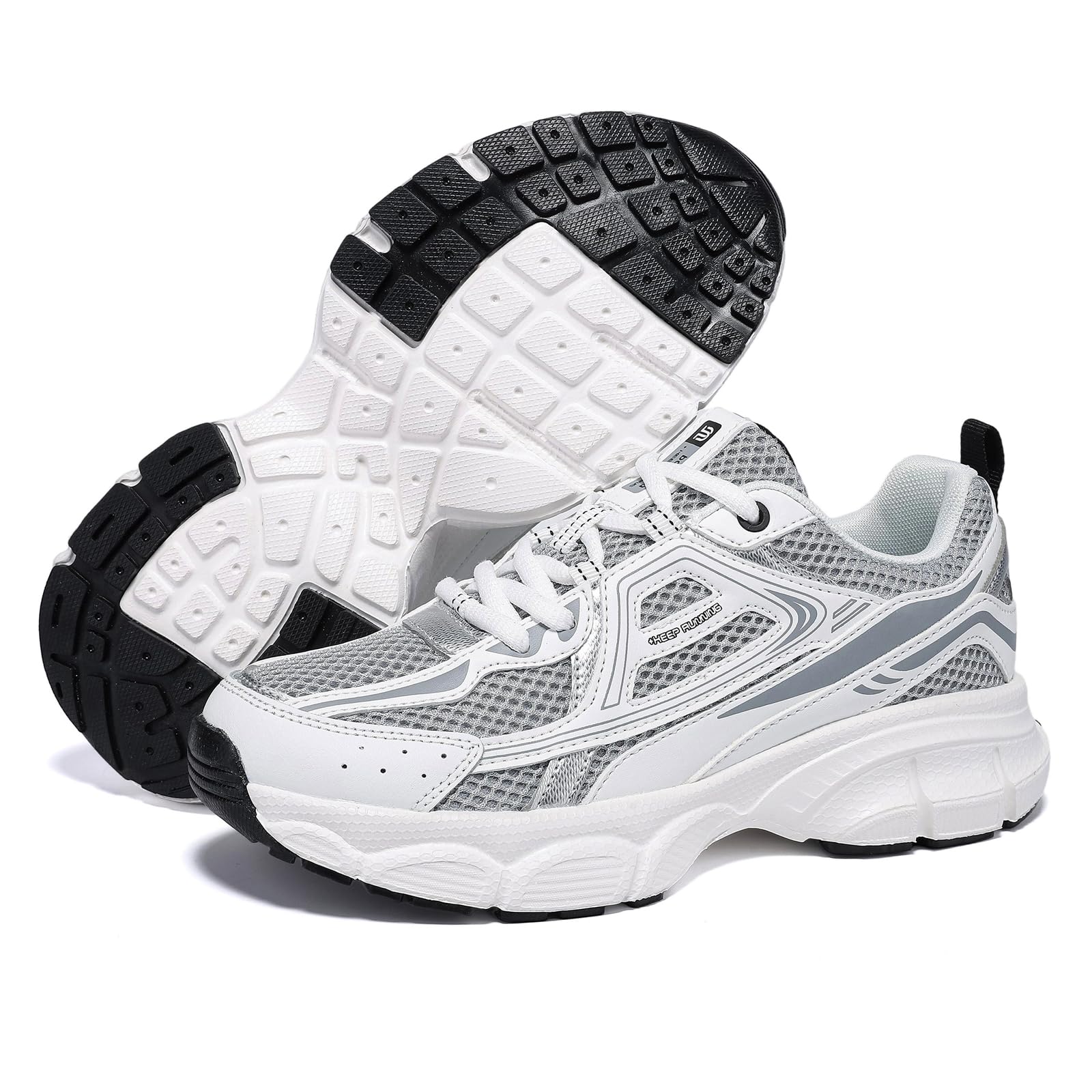 BAASPLOA Women's Chunky Fashion Sneakers Casual Sports Shoes Mesh Breathable Athletic Gym Workout Tennis Shoe Platform Thick Walking Shoes B-Grey