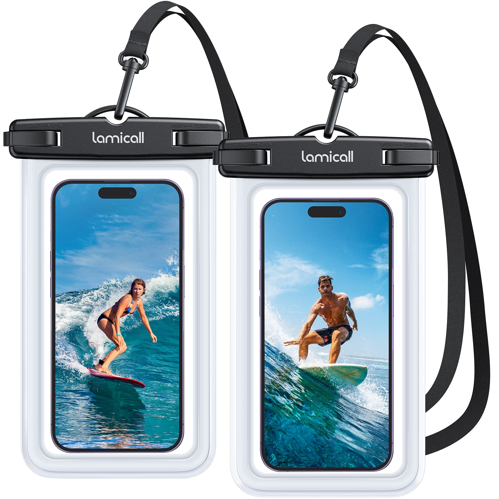 Lamicall Waterproof Phone Pouch Case - [2 Pack][Easy Lock & Heavy Duty] IPX8 Water Proof Cell Phone Dry Bag for Beach, Mom Gift Protector for iPhone 17 16 15 14 13 12 11 Pro Max Plus, Galaxy S25, 4-7"