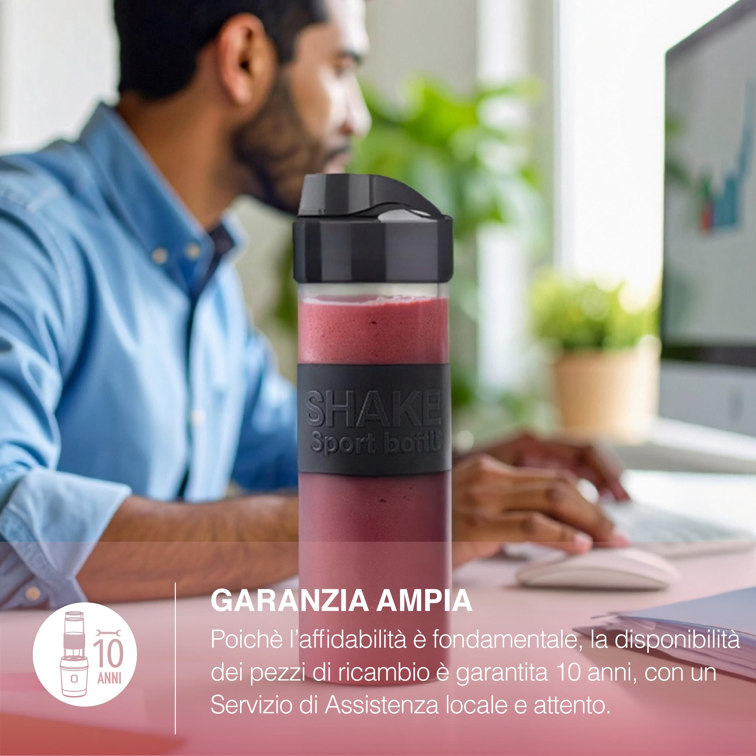 H.Koenig Mini frullatore SMOO9 Smoothie Maker, 570mL, 300W, 4 lame in acciaio inox, senza BPA, 2 bottiglie portatili da viaggio, frullati e frappé, Grigio
