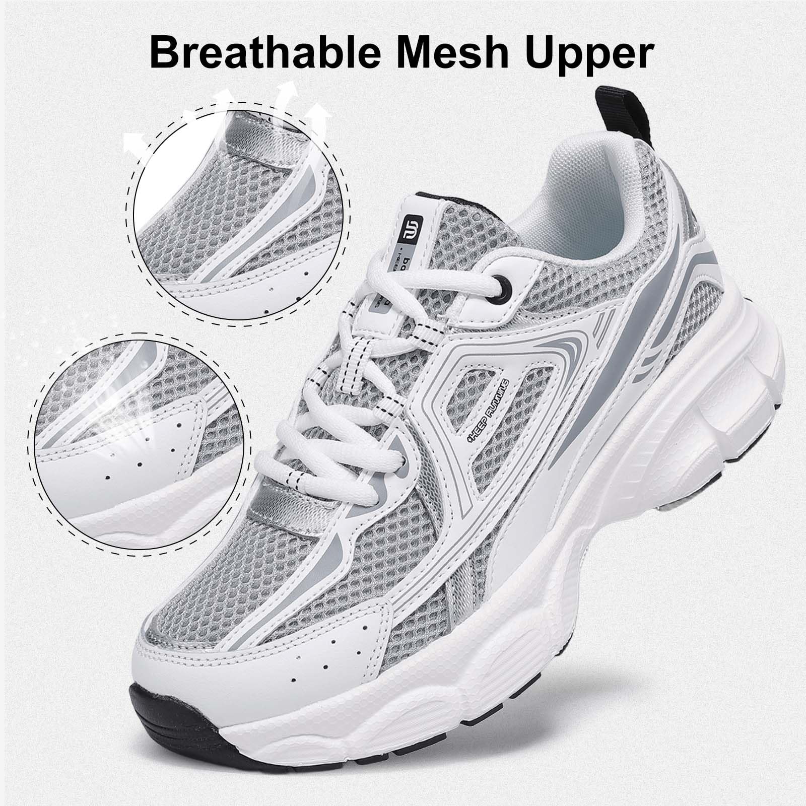 BAASPLOA Women's Chunky Fashion Sneakers Casual Sports Shoes Mesh Breathable Athletic Gym Workout Tennis Shoe Platform Thick Walking Shoes B-Grey