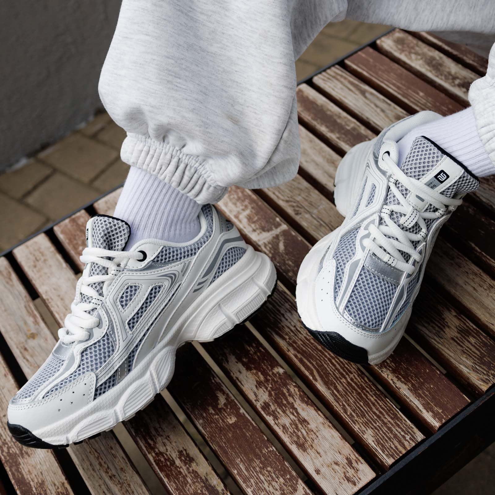 BAASPLOA Women's Chunky Fashion Sneakers Casual Sports Shoes Mesh Breathable Athletic Gym Workout Tennis Shoe Platform Thick Walking Shoes B-Grey