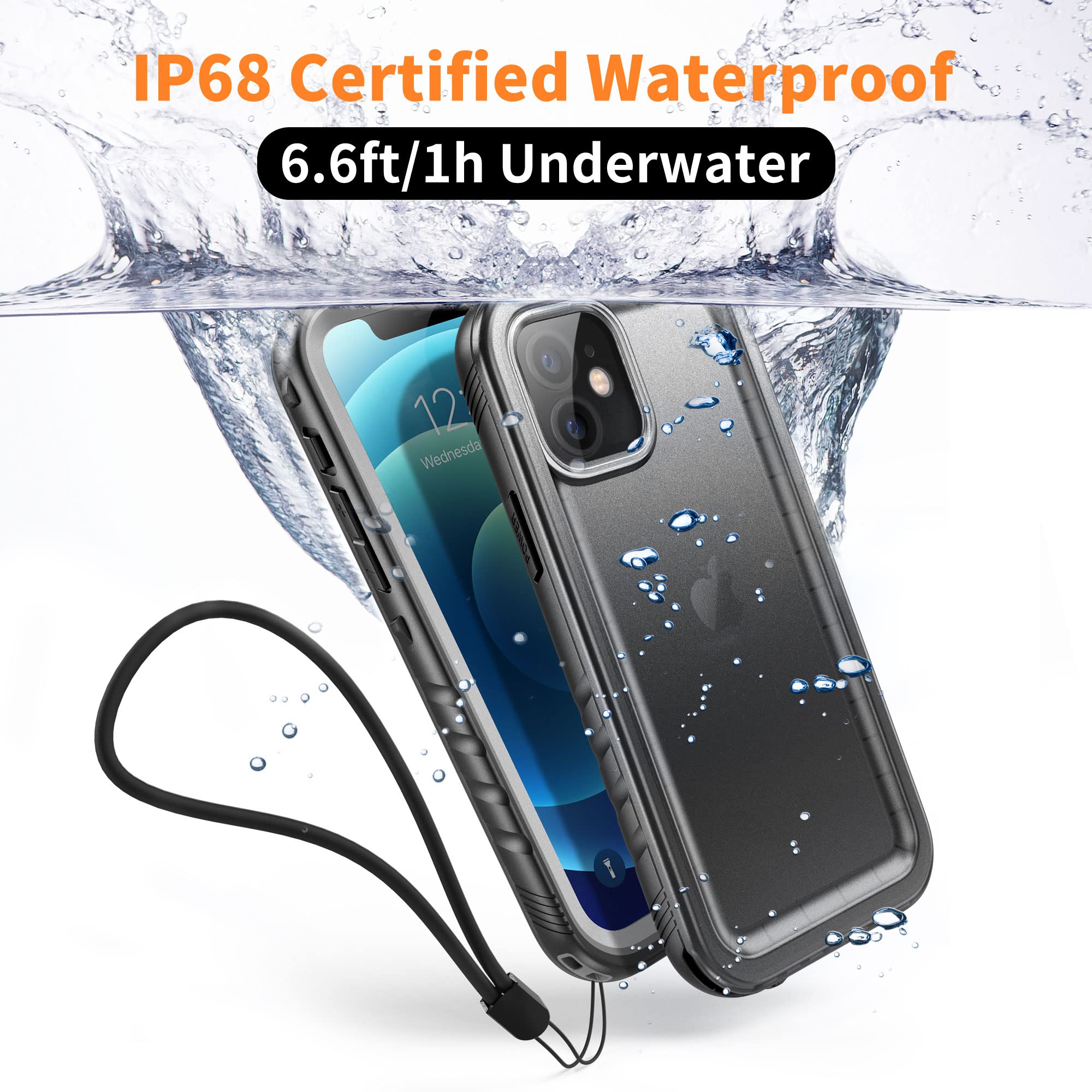 Cozycase TOP Military IP68 Waterproof Case for iPhone 12 / 12 Pro - Heavy Duty 360 Shockproof Full Body with Screen Camera Protector Double Water Dust Drop Proof Hard Rugged Tough Front Back Cover