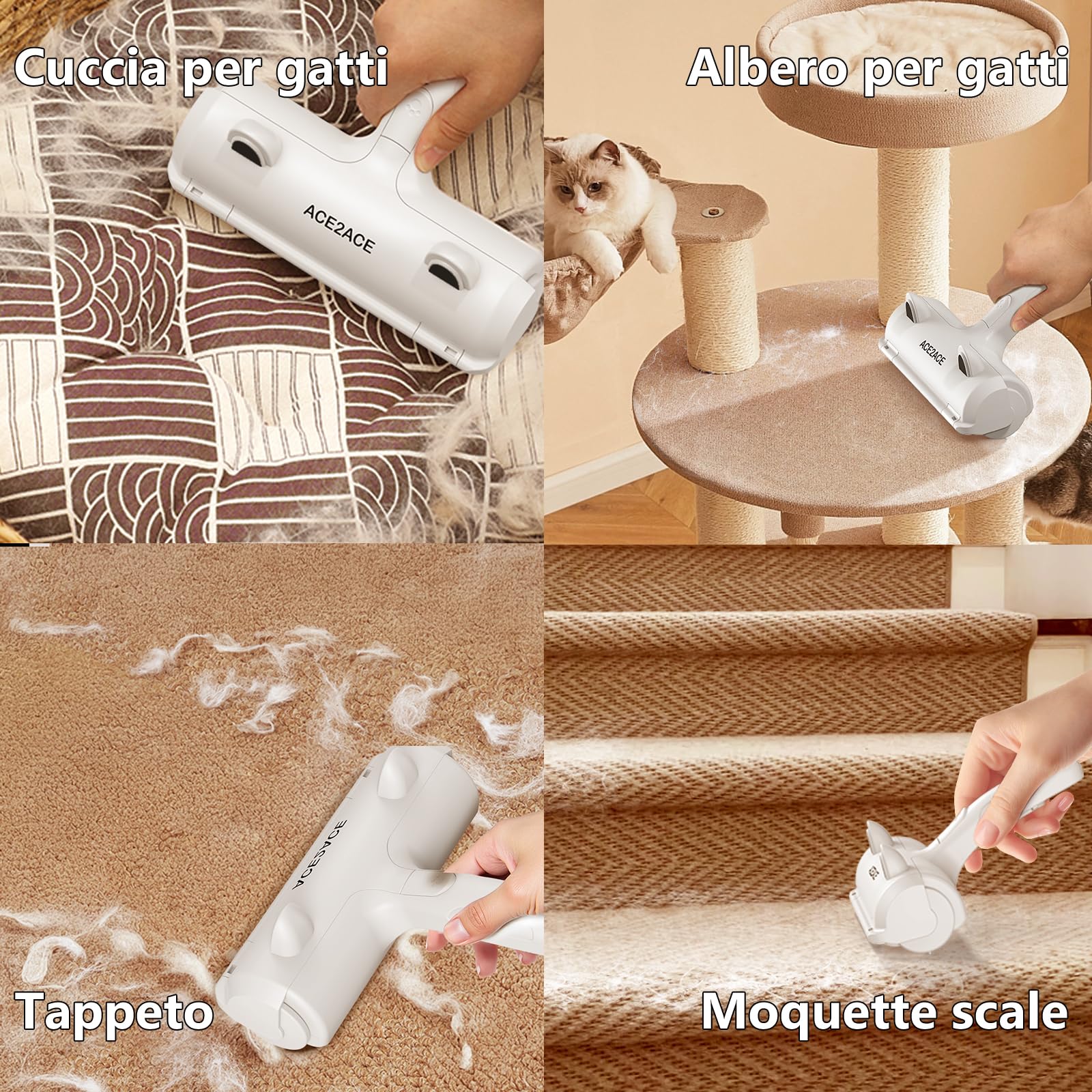 ACE2ACE Spazzola Togli Peli Animali, Spazzola Peli Cane e Gatto, Leva Peli Animali Domestici, Rimuovi e Raccogli peli Animali, Riutilizzabile Rullo Spazzola per Cuccia, Tappeti, Divani, Vestiti