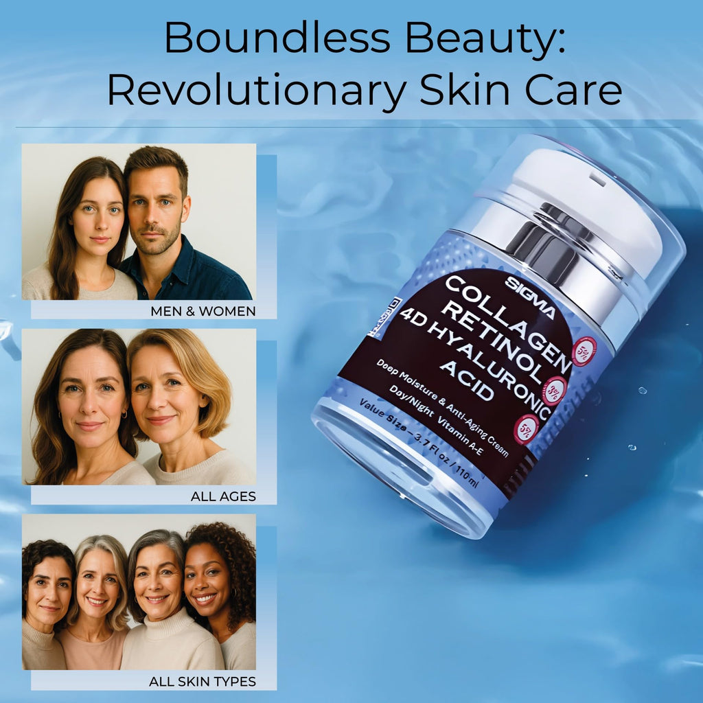 Anti-Aging Face Cream 5% Marine Collagen 3% Retinol 5% Hyaluronic Acid - Wrinkle Firming Moisturizer Face Neck - Professional Strength 1 Finger Cream Dispenser -